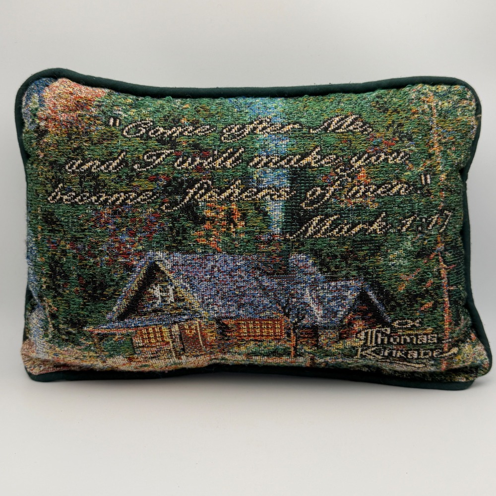 Thomas Kinkade Tapestry Pillow Inspirational Quote Cottage Landscape Decor Cozy